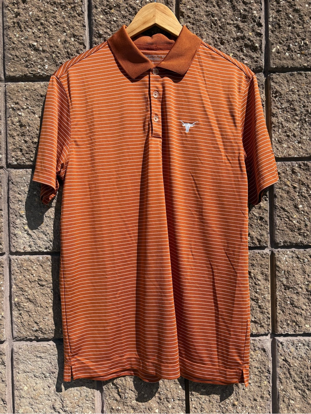 NikeGolf Tour Performance Orange Striped Polo with Texas Longhorn Logo